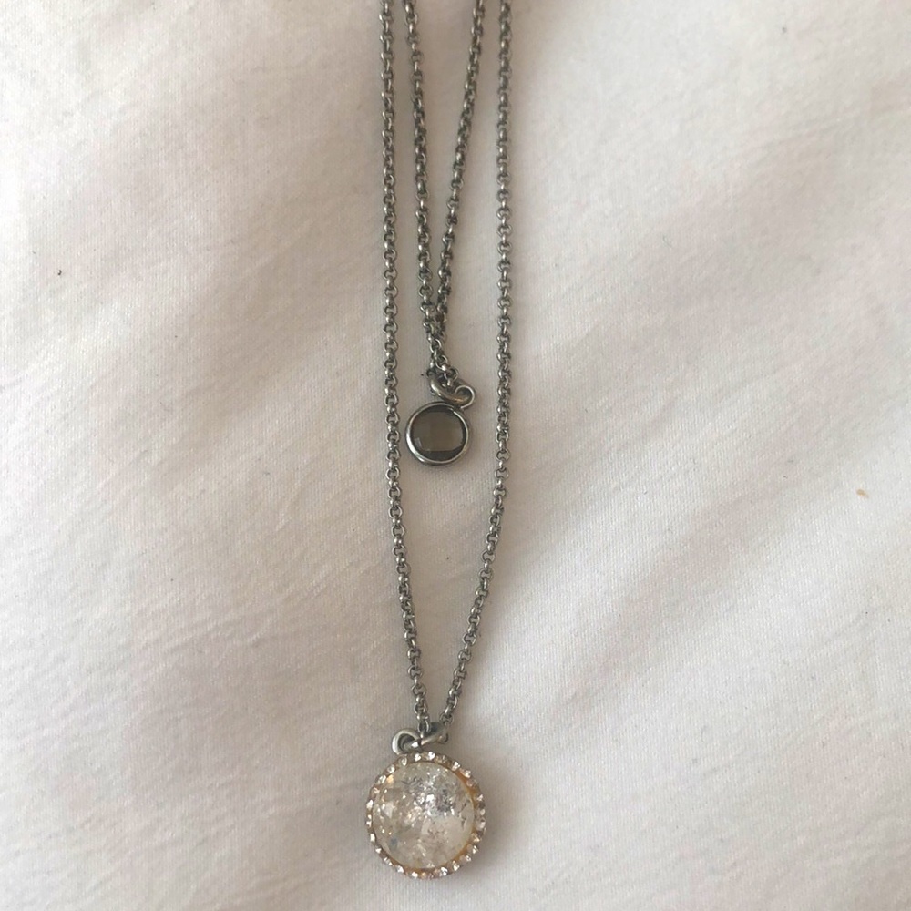 Loft Ann Taylor Layered 2 Chain Amethyst Teardrop Diamond halo stone Necklace
